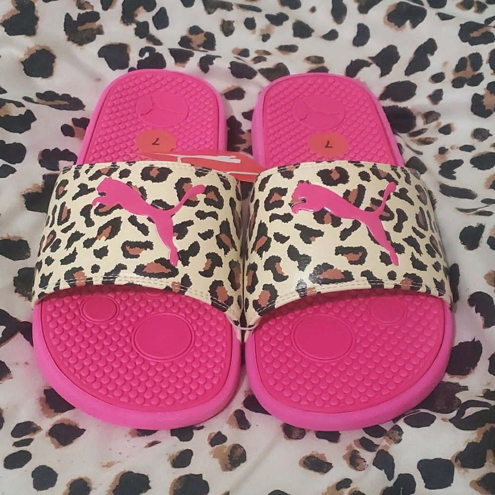 Puma cheetah hotpink slide